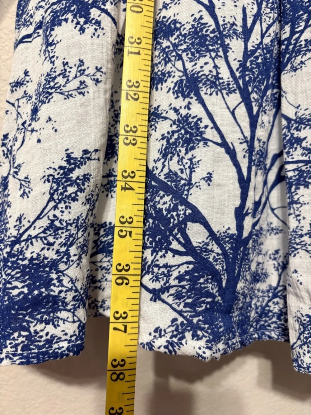 Frock Shop Blue White Toile Tree Print Sleeveless A-line Dress w Black Waist Tie - Picture 13 of 16